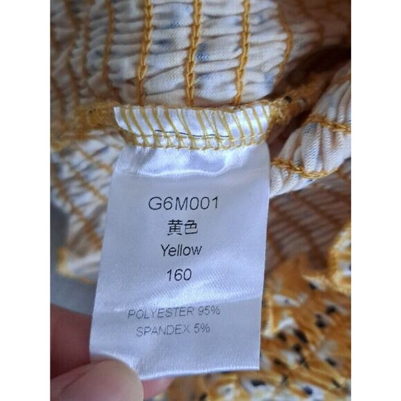 Girls' Summer Cute Crop Tops‎ Sleeve Smocked Floral Blouse Yellow Size S - Picture 5 of 9